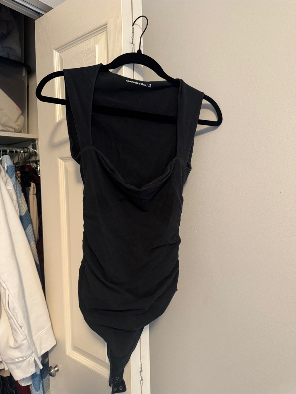 Abercrombie & Fitch Black Sleeveless Ruched Bodysuit